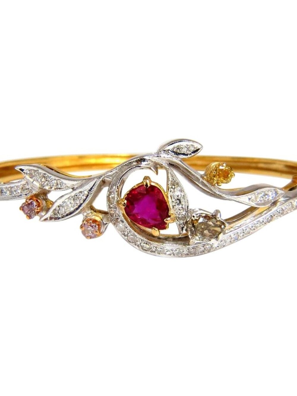 GIA Certified No Heat Natural Ruby Fancy color diamonds bangle bracelet*